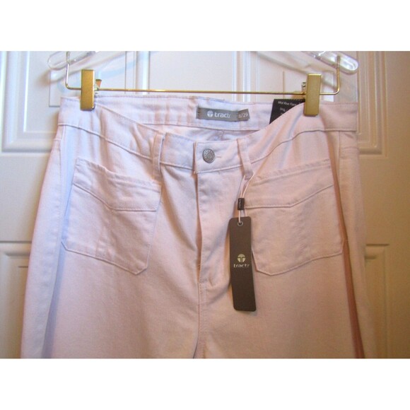 Tractr Jeans NWT White Flare Denim Cotton Mid Rise Slim Fit Raw Hem Size 8 29 - Picture 3 of 10